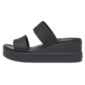 Brooklyn Double Strap Round Toe Mid Wedge Slides «Black»