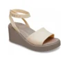Brooklyn Keilabsatz-Sandalen mit Fussriemen «Cream White Brown»