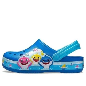 Funny Shark Kleine Crocs Outdoor-Sandalen mit flachem Absatz für Strand und Sport, blau