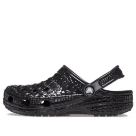 Klassische Metallic-Krokodilleder-Clogs «Schwarz»