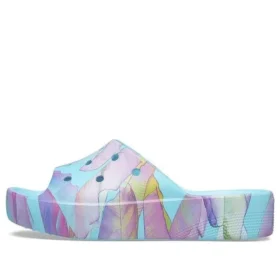 Klassische Plateau-Pantolette mit Palmenprint «Blue Multi-Color»