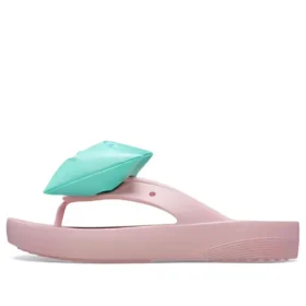 Klassische Plateau-Zehentrenner mit Schleife «Pink Teal»