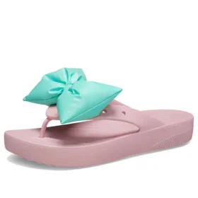 Klassische Plateau-Zehentrenner mit Schleife «Pink Teal»