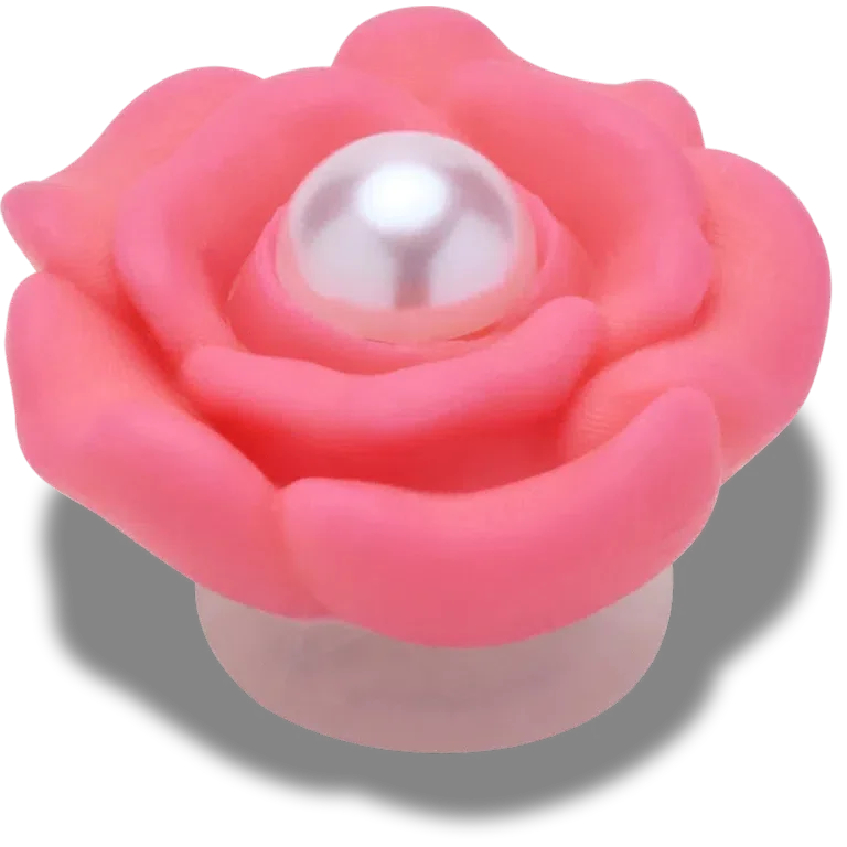 Rosa Blume mit Perle in der Mitte – Jibbitz-Anstecker Rosa Blume mit Perle in der Mitte – Jibbitz-Anstecker