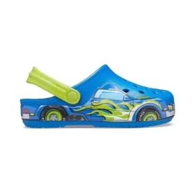 Sportliche blaue Sandalen mit flachem Absatz und lustigem Muster